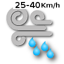 Cubierto y lluvia con viento entre 25 y 40 km/h y rÃ¡fagas de viento hasta 50 km/h